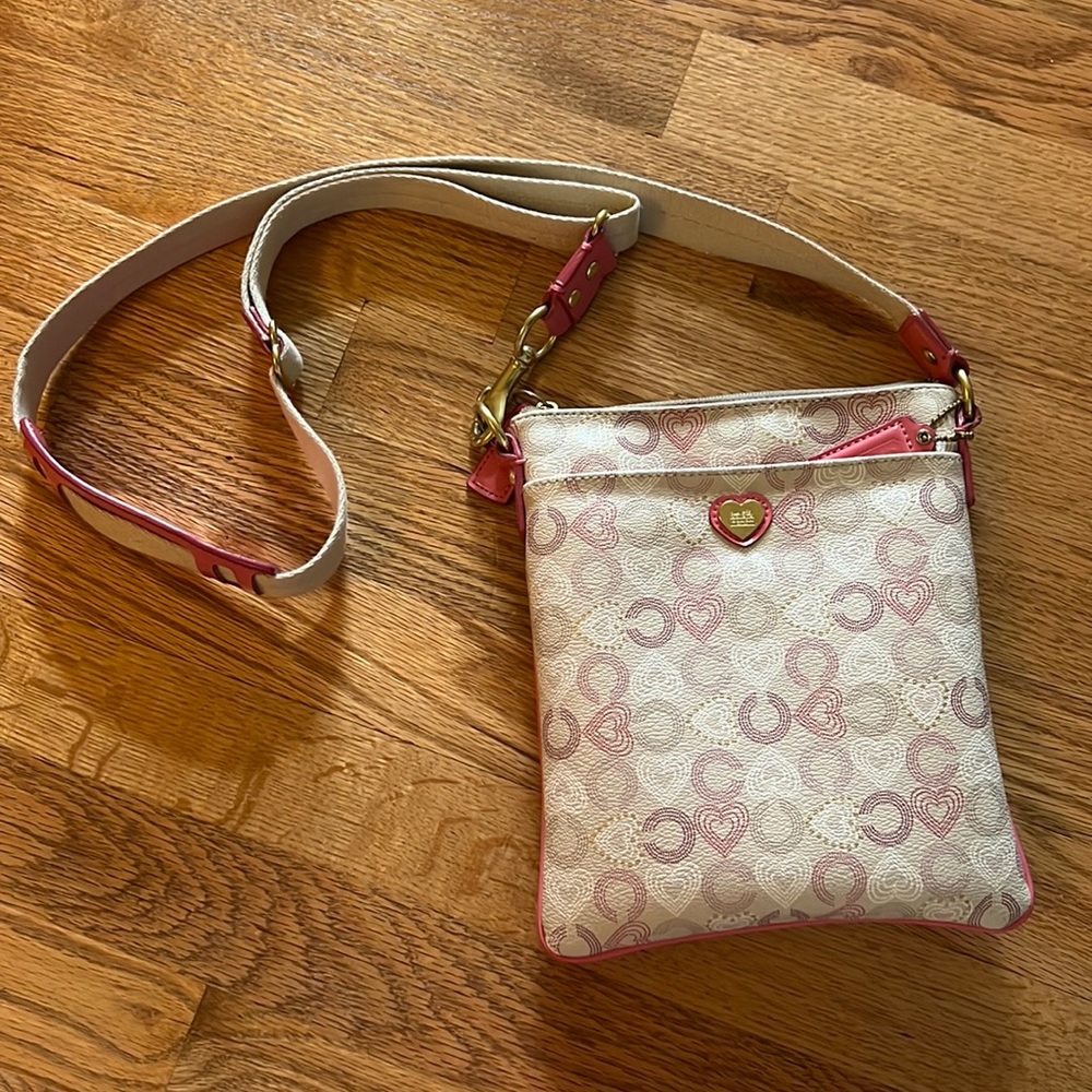 Coach pink heart crossbody bag